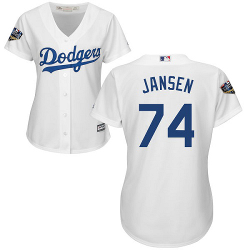 Personalized Dodgers #74 Kenley Jansen White Home 2018 World Series Women’s Stitched MLB Jersey