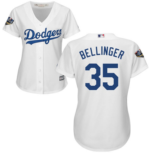 Personalized Dodgers #35 Cody Bellinger White Home 2018 World Series Women’s Stitched MLB Jersey
