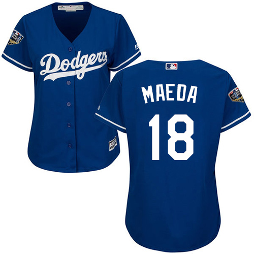 Personalized Dodgers #18 Kenta Maeda Blue Alternate 2018 World Series Women’s Stitched MLB Jersey