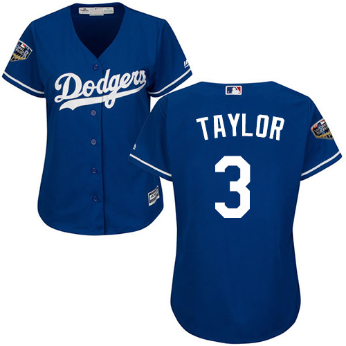Personalized Dodgers #3 Chris Taylor Blue Alternate 2018 World Series Women’s Stitched MLB Jersey
