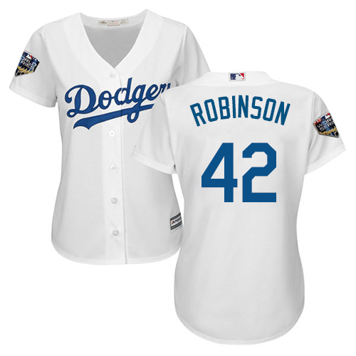 Personalized Dodgers #42 Jackie Robinson White Home 2018 World Series Women’s Stitched MLB Jersey