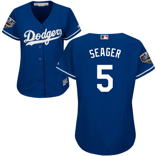Personalized Dodgers #5 Corey Seager Blue Alternate 2018 World Series Women’s Stitched MLB Jersey
