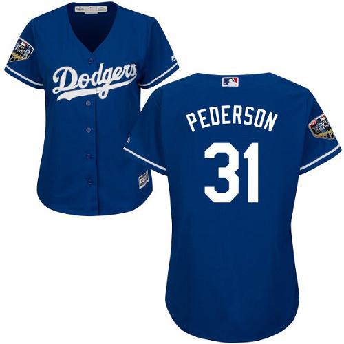 Personalized Dodgers #31 Joc Pederson Blue Alternate 2018 World Series Women’s Stitched MLB Jersey