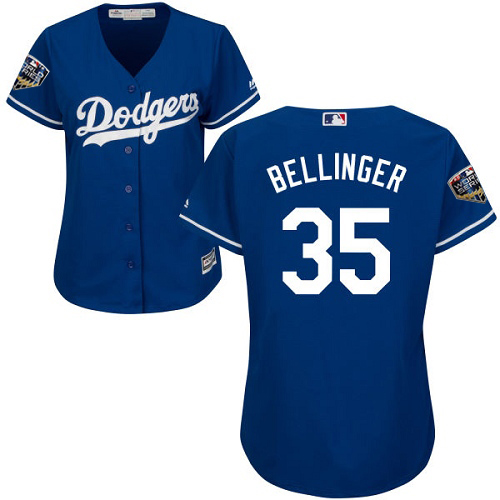 Personalized Dodgers #35 Cody Bellinger Blue Alternate 2018 World Series Women’s Stitched MLB Jersey