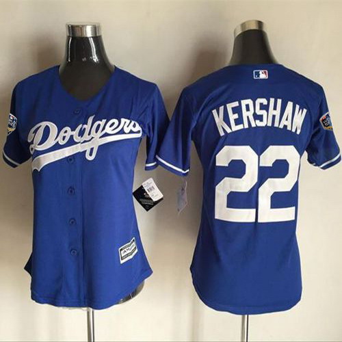 Personalized Dodgers #22 Clayton Kershaw Blue Alternate 2018 World Series Women’s Stitched MLB Jersey