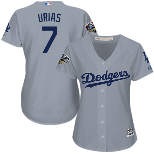 Personalized Dodgers #7 Julio Urias Grey Alternate Road 2018 World Series Women’s Stitched MLB Jersey