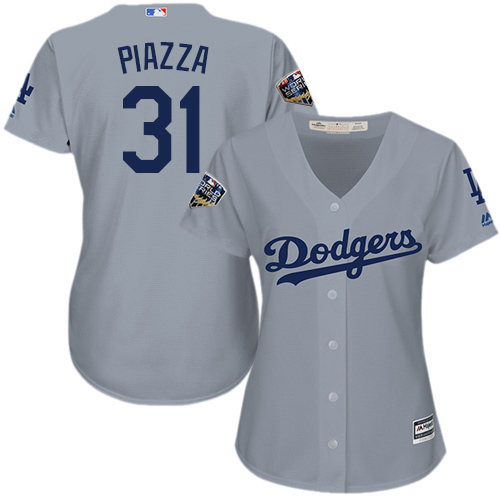 Personalized Dodgers #31 Mike Piazza Grey Alternate Road 2018 World Series Women’s Stitched MLB Jersey