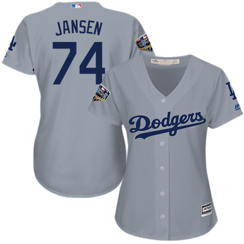 Personalized Dodgers #74 Kenley Jansen Grey Alternate Road 2018 World Series Women’s Stitched MLB Jersey