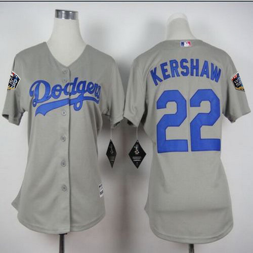 Personalized Dodgers #22 Clayton Kershaw Grey Alternate Road 2018 World Series Women’s Stitched MLB Jersey