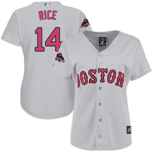 Personalized Red Sox #14 Jim Rice Grey Road 2018 World Series Champions Women’s Stitched MLB Jersey