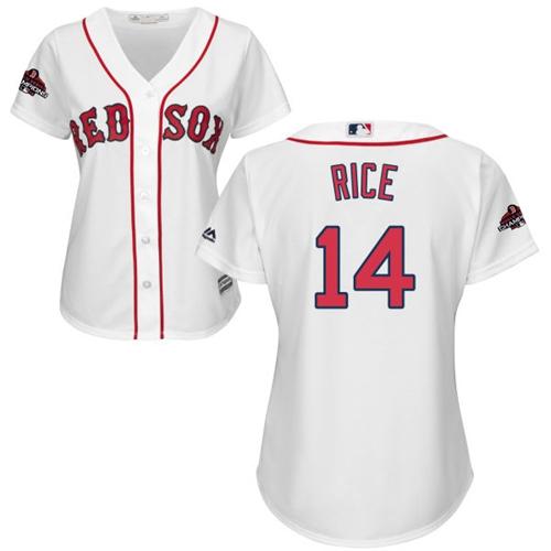 Personalized Red Sox #14 Jim Rice White Home 2018 World Series Champions Women’s Stitched MLB Jersey