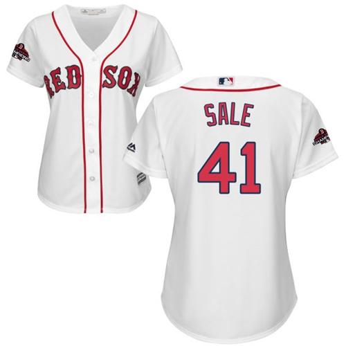 Personalized Red Sox #41 Chris Sale White Home 2018 World Series Champions Women’s Stitched MLB Jersey