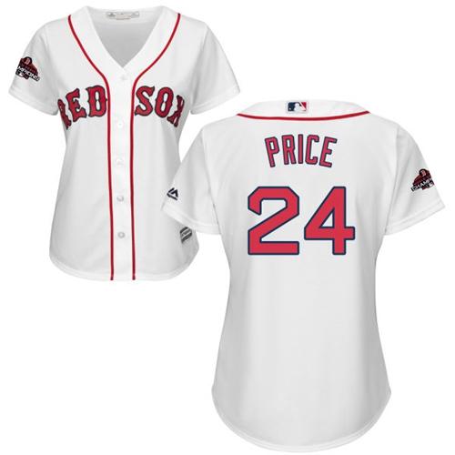 Personalized Red Sox #24 David Price White Home 2018 World Series Champions Women’s Stitched MLB Jersey
