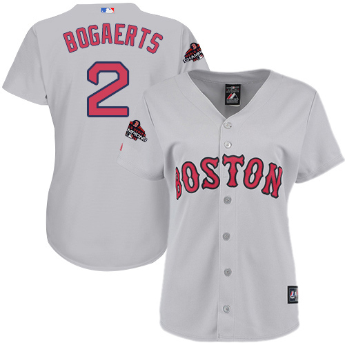 Personalized Red Sox #2 Xander Bogaerts Grey Road 2018 World Series Champions Women’s Stitched MLB Jersey