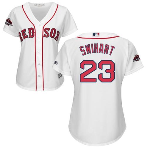 Personalized Red Sox #23 Blake Swihart White Home 2018 World Series Champions Women’s Stitched MLB Jersey