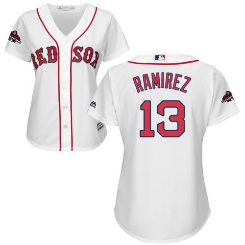 Personalized Red Sox #13 Hanley Ramirez White Home 2018 World Series Champions Women’s Stitched MLB Jersey
