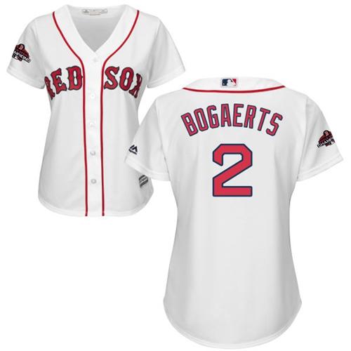 Personalized Red Sox #2 Xander Bogaerts White Home 2018 World Series Champions Women’s Stitched MLB Jersey
