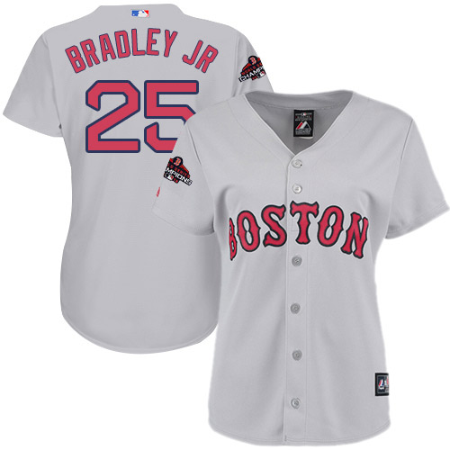 Personalized Red Sox #25 Jackie Bradley Jr Grey Road 2018 World Series Champions Women’s Stitched MLB Jersey