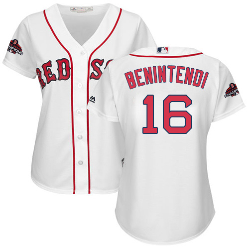 Personalized Red Sox #16 Andrew Benintendi White Home 2018 World Series Champions Women’s Stitched MLB Jersey
