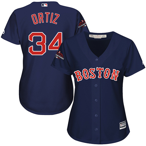 Personalized Red Sox #34 David Ortiz Navy Blue Alternate 2018 World Series Champions Women’s Stitched MLB Jersey