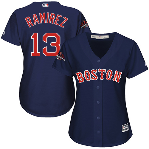 Personalized Red Sox #13 Hanley Ramirez Navy Blue Alternate 2018 World Series Champions Women’s Stitched MLB Jersey