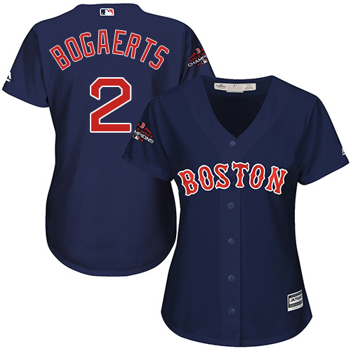 Personalized Red Sox #2 Xander Bogaerts Navy Blue Alternate 2018 World Series Champions Women’s Stitched MLB Jersey