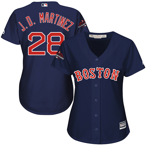 Personalized Red Sox #28 J. D. Martinez Navy Blue Alternate 2018 World Series Champions Women’s Stitched MLB Jersey