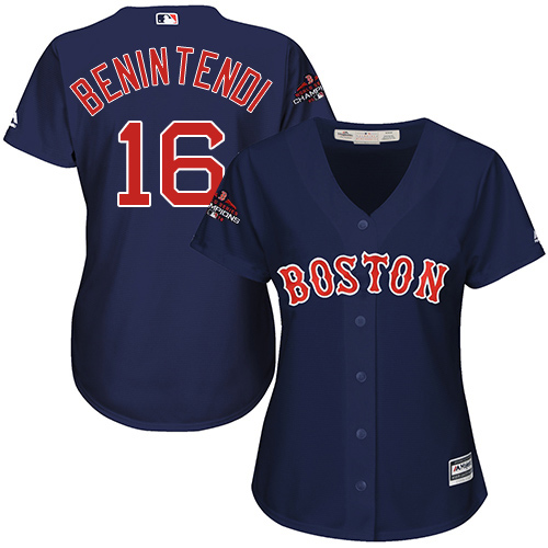Personalized Red Sox #16 Andrew Benintendi Navy Blue Alternate 2018 World Series Champions Women’s Stitched MLB Jersey