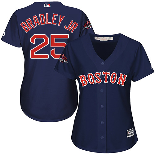 Personalized Red Sox #25 Jackie Bradley Jr Navy Blue Alternate 2018 World Series Champions Women’s Stitched MLB Jersey