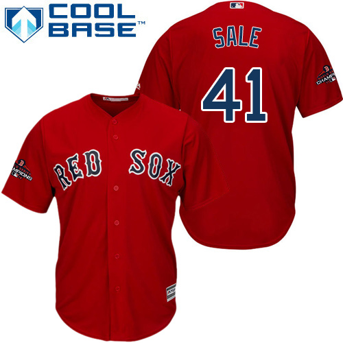 Personalized Red Sox #41 Chris Sale Red New Cool Base 2018 World Series Champions Stitched MLB Jersey
