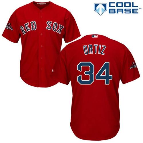 Personalized Red sox #34 David Ortiz Red New Cool Base 2018 World Series Champions Stitched MLB Jersey