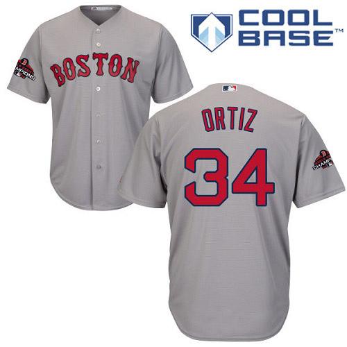 Personalized Red Sox #34 David Ortiz Grey New Cool Base 2018 World Series Champions Stitched MLB Jersey