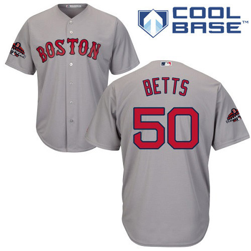 Personalized Red Sox #50 Mookie Betts Grey New Cool Base 2018 World Series Champions Stitched MLB Jersey