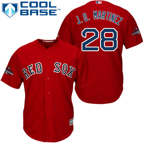 Personalized Red Sox #28 J. D. Martinez Red New Cool Base 2018 World Series Champions Stitched MLB Jersey