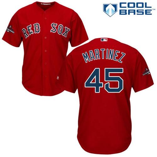 Personalized Red Sox #45 Pedro Martinez Red New Cool Base 2018 World Series Champions Stitched MLB Jersey