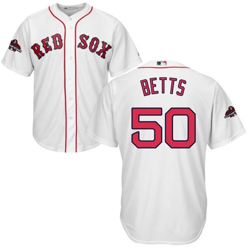 Personalized Red Sox #50 Mookie Betts White New Cool Base 2018 World Series Champions Stitched MLB Jersey