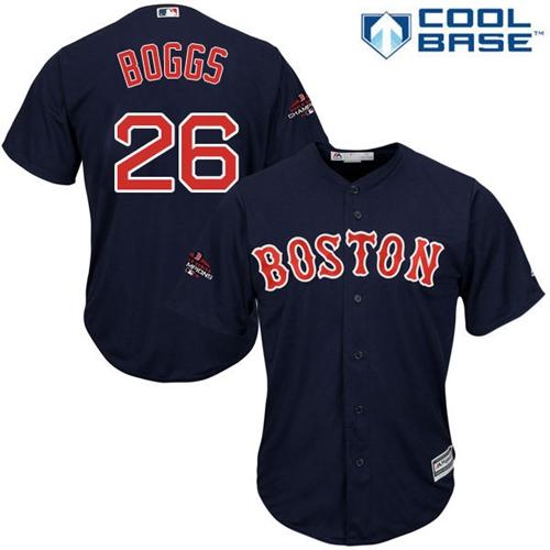Personalized Red Sox #26 Wade Boggs Navy Blue New Cool Base 2018 World Series Champions Stitched MLB Jersey