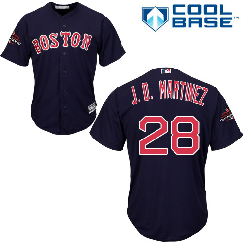 Personalized Red Sox #28 J. D. Martinez Navy Blue New Cool Base 2018 World Series Champions Stitched MLB Jersey