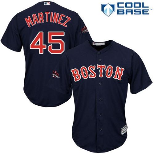 Personalized Red Sox #45 Pedro Martinez Navy Blue New Cool Base 2018 World Series Champions Stitched MLB Jersey