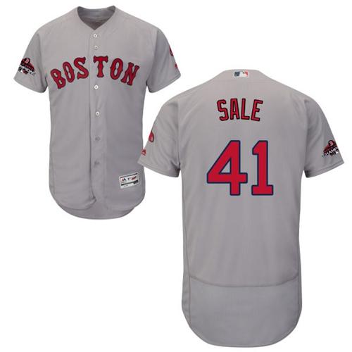 Personalized Red Sox #41 Chris Sale Grey Flexbase Authentic Collection 2018 World Series Champions Stitched MLB Jersey