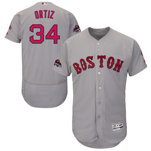 Personalized Red Sox #34 David Ortiz Grey Flexbase Authentic Collection 2018 World Series Champions Stitched MLB Jersey