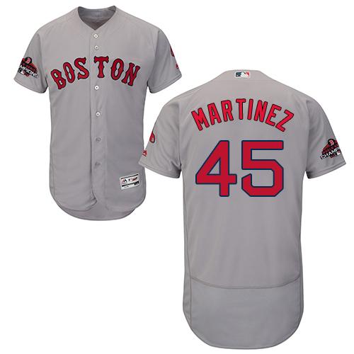 Personalized Red Sox #45 Pedro Martinez Grey Flexbase Authentic Collection 2018 World Series Champions Stitched MLB Jersey