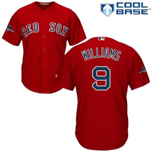 Personalized Red Sox #9 Ted Williams Red New Cool Base 2018 World Series Champions Stitched MLB Jersey