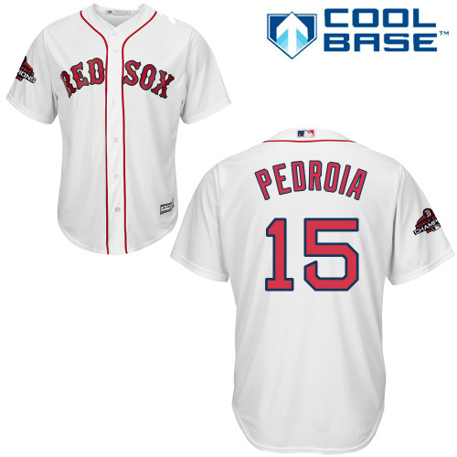 Personalized Red Sox #15 Dustin Pedroia White New Cool Base 2018 World Series Champions Stitched MLB Jersey