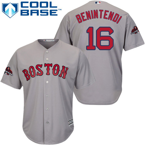 Personalized Red Sox #16 Andrew Benintendi Grey New Cool Base 2018 World Series Champions Stitched MLB Jersey