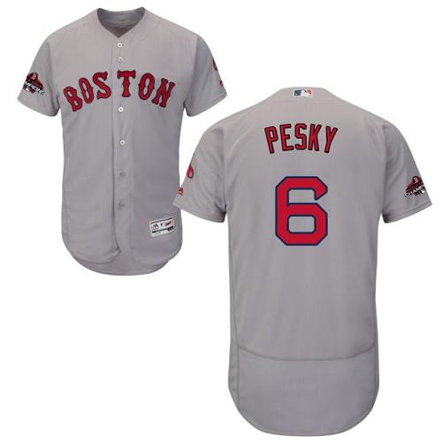 Personalized Red Sox #6 Johnny Pesky Grey Flexbase Authentic Collection 2018 World Series Champions Stitched MLB Jersey