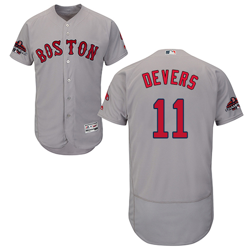Personalized Red Sox #11 Rafael Devers Grey Flexbase Authentic Collection 2018 World Series Champions Stitched MLB Jersey