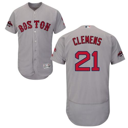 Personalized Red Sox #21 Roger Clemens Grey Flexbase Authentic Collection 2018 World Series Champions Stitched MLB Jersey