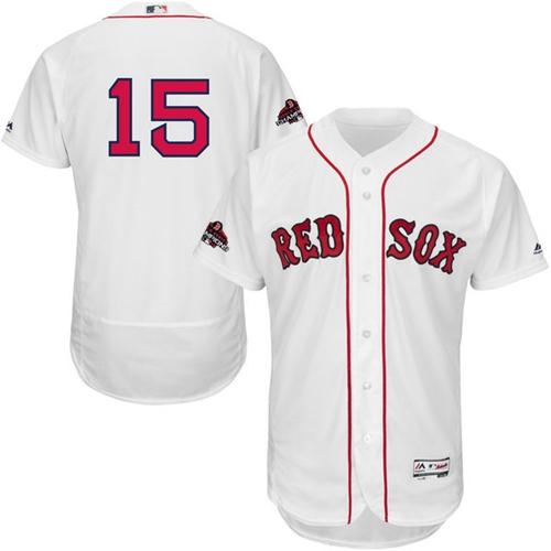 Personalized Red Sox #15 Dustin Pedroia White Flexbase Authentic Collection 2018 World Series Champions Stitched MLB Jersey