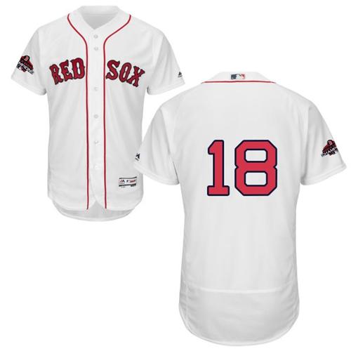 Personalized Red Sox #18 Mitch Moreland White Flexbase Authentic Collection 2018 World Series Champions Stitched MLB Jersey